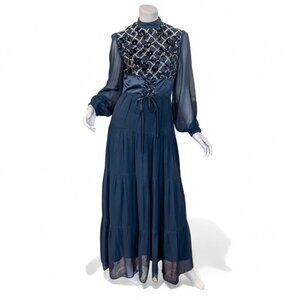 Vintage 70s Shubette of London Velvet Devore Prairie Gothic Maxi Dress * Medium